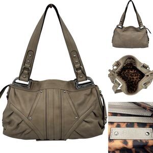 B. Makowsky Hobo Shoulder Bag Italian Leather Taupe Mushroom Brown